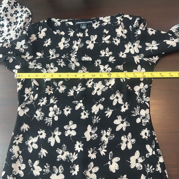 AMERICAN LIVING Women's Celinda Black White Floral Printed Bell Sleeve Dress - Picture 11 of 14